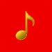 Gold musical note icon on a vibrant red background.