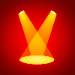 Gold spotlight icon on a bright red background for visual impact.