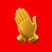 Gold hand clapping icon on a vibrant red background.